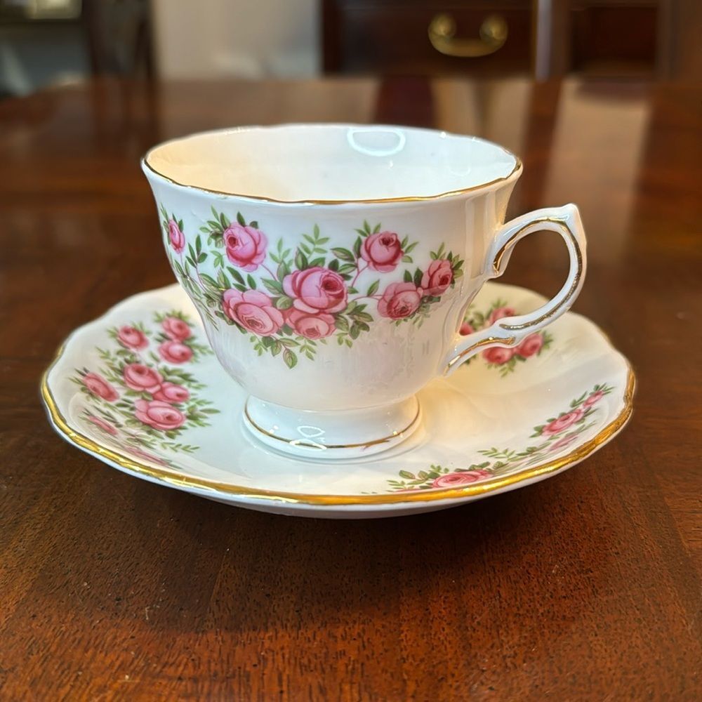Bone China Tea Cup and Saucer Ridgway Potteries Royal Vale Pink Roses Rosebuds